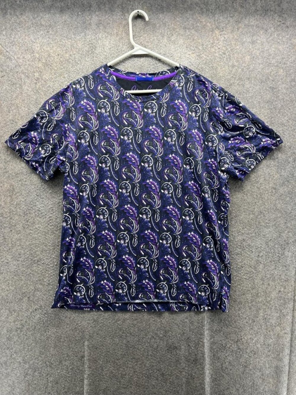 Robert Graham Shirt Mens Large Blue Purple Floral Graphic Tee Crewneck Cotton